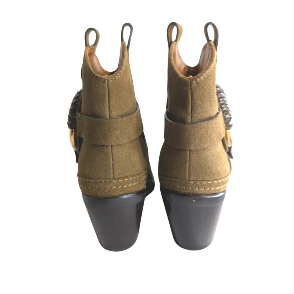 NEW...See By Chloe Olive Calf Suede Cowboy Boots....Size 7.5